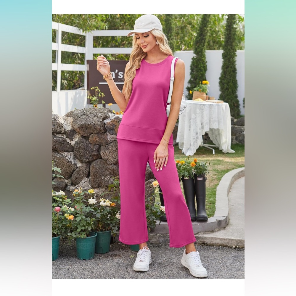 Vibrant pink Outfit Sleeveless Wide Leg set